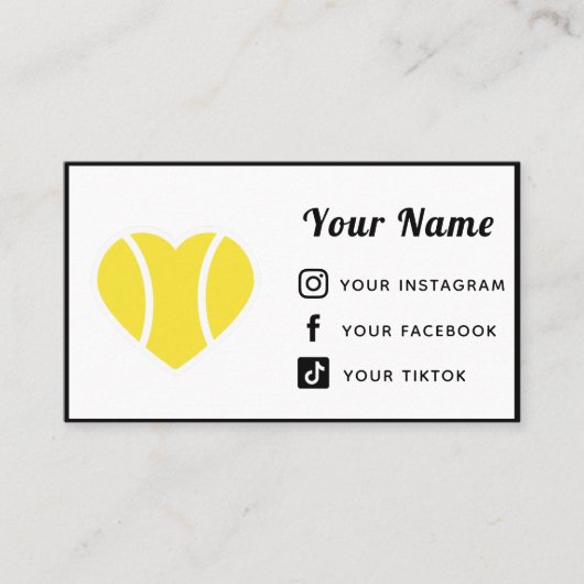 テニスハートラブコーチファイアーソーシャルメディアモダン 名刺 (正面)