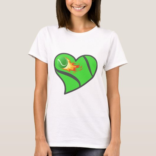 テニスハート - 炎のボールラブ ゲームへの情熱 Tシャツ (正面)