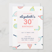 テニスバースデーパーティーコーラルブルーグリーンカスタム 招待状 (正面)