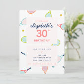 テニスバースデーパーティーコーラルブルーグリーンカスタム 招待状 (スタンド正面)