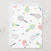 テニスバースデーパーティーコーラルブルーグリーンカスタム 招待状 (裏面)