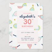 テニスバースデーパーティーコーラルブルーグリーンカスタム 招待状 (正面/裏面)