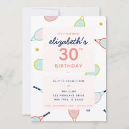 テニスバースデーパーティーコーラルブルーグリーンカスタム 招待状