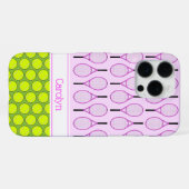 テニスパターンのカスタムネーム ピンク グリーン iPhoneケース (裏面横)