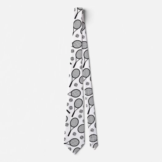 テニスパターンブラック&ホワイトファーザーズデイパパ クール ネクタイ (正面)