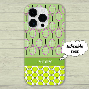 テニスパターン名前をカスタムするピンクグリーン Case-Mate iPhone 14 PROケース