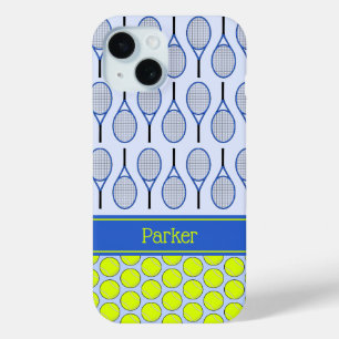 テニスパターン名前をカスタムするブルー iPhone 15ケース