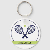 テニスパーソナライズされたエレガントラケットとボールかわいい キーホルダー (正面)