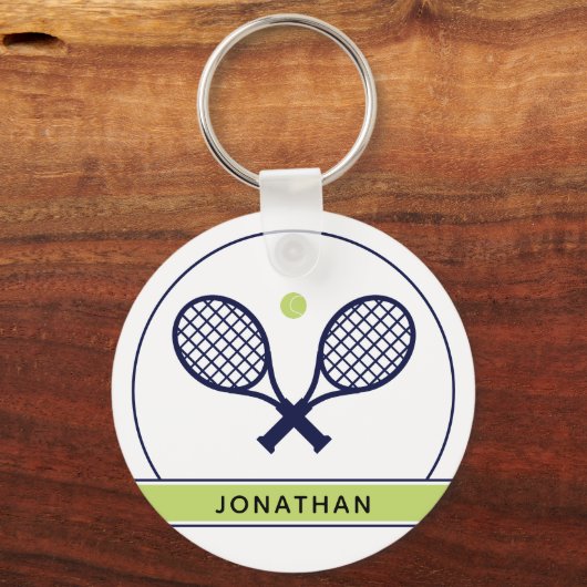 テニスパーソナライズされたエレガントラケットとボールかわいい キーホルダー (正面)