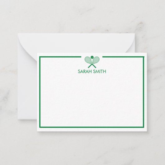 テニスパーソナライズされたグリーンとイエローノテカード ノートカード (正面)