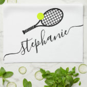 テニスパーソナライズされたスクリプト名 キッチンタオル (折り畳み)