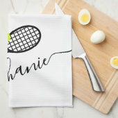 テニスパーソナライズされたスクリプト名 キッチンタオル (四つ折り)