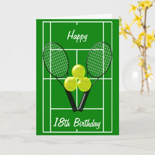 テニスパーソナライズされたデザイン18誕生日 カード (黄色い花)