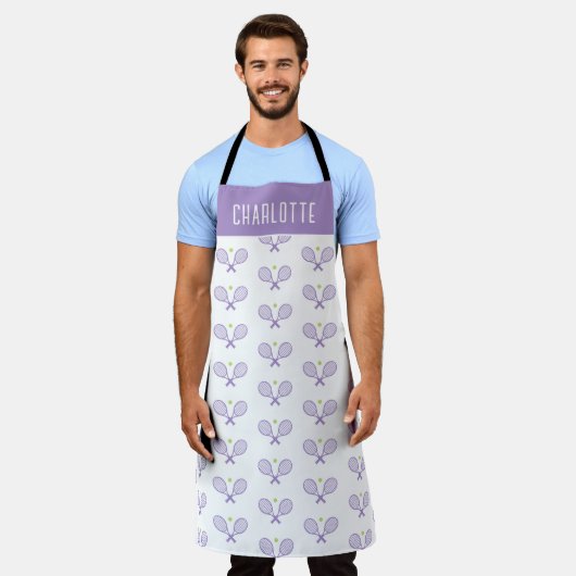 テニスパーソナライズされたパターン名前をカスタムするテニス エプロン (着用した状態)