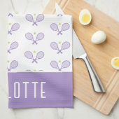 テニスパーソナライズされたパターン名前をカスタムするテニス キッチンタオル (四つ折り)