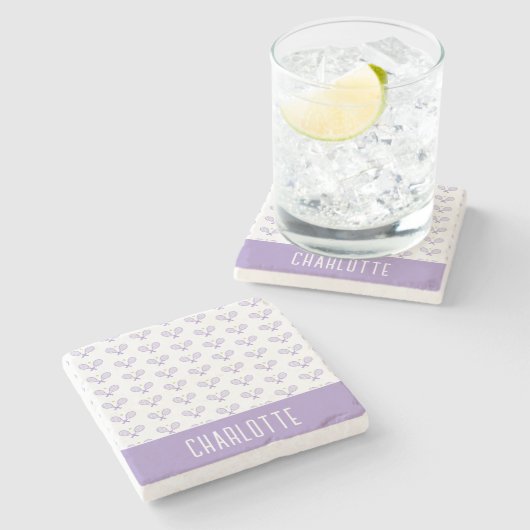 テニスパーソナライズされたパターン名前をカスタムするテニス ストーンコースター (横)