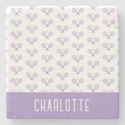 テニスパーソナライズされたパターン名前をカスタムするテニス ストーンコースター (正面)