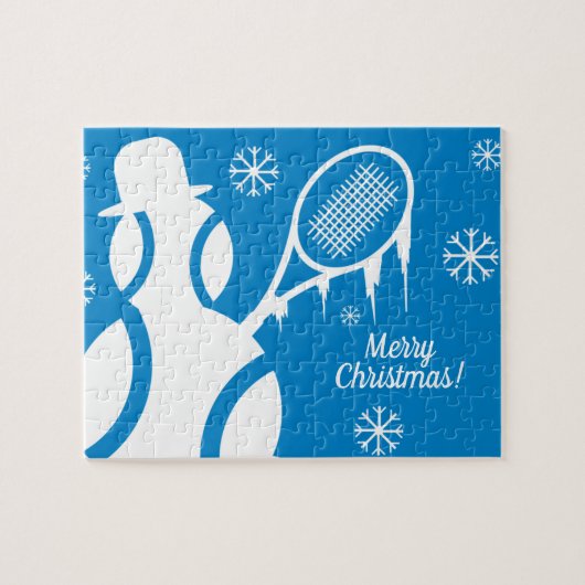 テニスパーソナライズされたボール雪だるまクリスマスパズル ジグソーパズル (横)