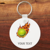 テニスパーソナライズされたボール・オン・ファイアテニステーマプレゼント キーホルダー (正面)