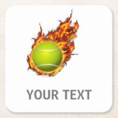 テニスパーソナライズされたボール・オン・ファイアテニステーマプレゼント スクエアペーパーコースター (正面)