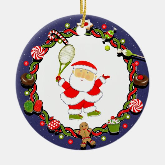 テニスパーソナライズされた記念ギフト セラミックオーナメント (正面)