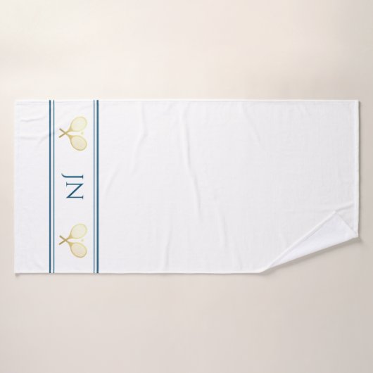 テニスパーソナライズされた選手のネイビーとホワイトの名前 バスタオル (バスタオル)