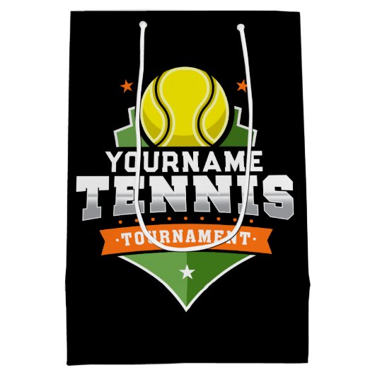 テニスパーソナライズされた選手の名前VARSITY大会 ミディアムペーパーバッグ (裏面)