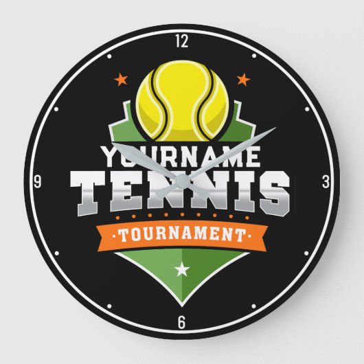 テニスパーソナライズされた選手の名前VARSITY大会 ラージ壁時計 (正面)