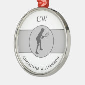 テニスパーソナライズされた選手テニスガールカスタムギフト メタルオーナメント (左)