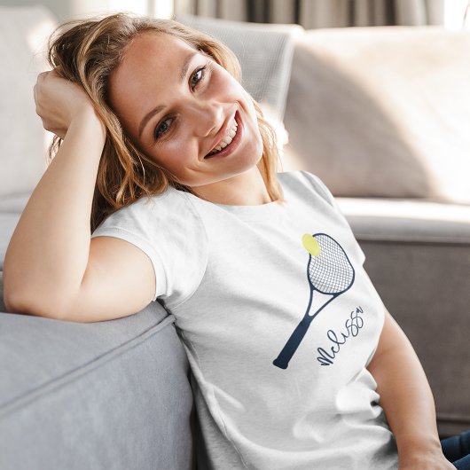 テニスパーソナライズされた選手ラケットのモチーフ Tシャツ