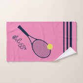 テニスパーソナライズされた選手ラケット及びボールピンク ハンドタオル (ハンドタオル)