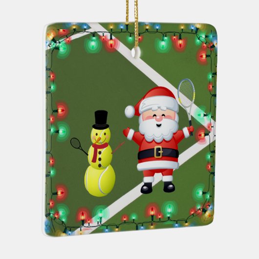 テニスパーソナライズされた雪だるまとサンタクロース セラミックオーナメント (右)