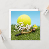テニスパーティの招待状ラケット及びテニスボール カード (正面/裏面インサイチュ)
