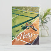 テニスパーティーの招待状（コートにラケット） 招待状 (スタンド正面)