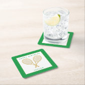 テニスパーティーシック金ゴールドアンドカスタムグリーン スクエアペーパーコースター (インサイチュ)