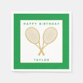 テニスパーティーシック金ゴールドアンドカスタムグリーン スタンダードカクテルナプキン (正面)