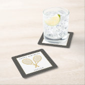 テニスパーティーシック金ゴールドアンドカスタムグレー スクエアペーパーコースター (インサイチュ)