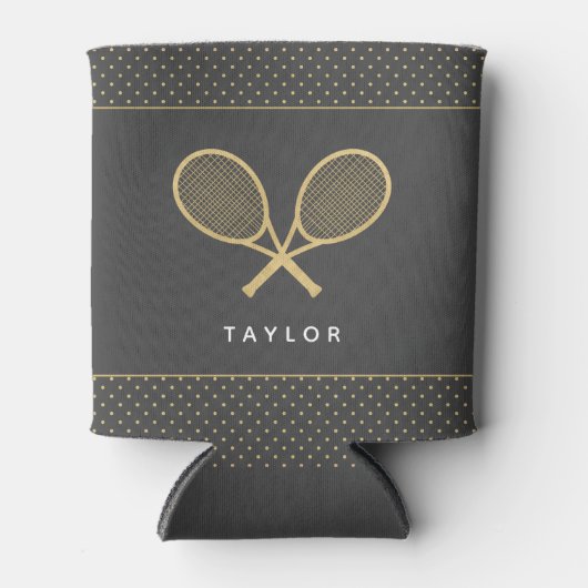 テニスパーティーシック金ゴールドアンドカスタムグレー 缶クーラー (正面)