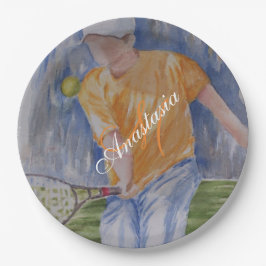 テニスパーティーモノグラム ペーパープレート