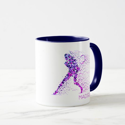 テニスピンクピクパーソナライズされたセル名 マグカップ (正面右)