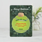 テニスファンパーソナライズされたオーナメントクリスマスカード サンキューカード (スタンド正面)