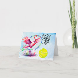 テニスフラミンゴサンキューカードとボールオンコート サンキューカード