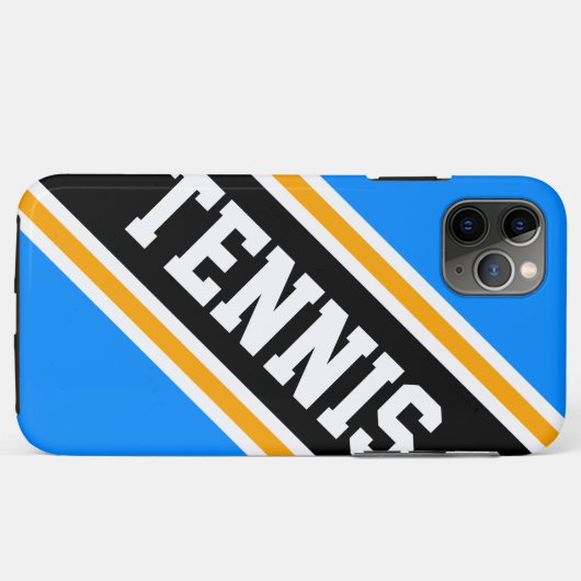 テニスブルーはっきりしたイエロー白黒レーシングストライプ Case-Mate iPhoneケース (裏面(横))