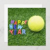 テニスプレイヤーのためのハッピー新年＆テニスボール シーズンカード (正面/裏面)