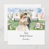 テニスプレイヤーの結婚式のお知らせ セーブザデート (正面/裏面)