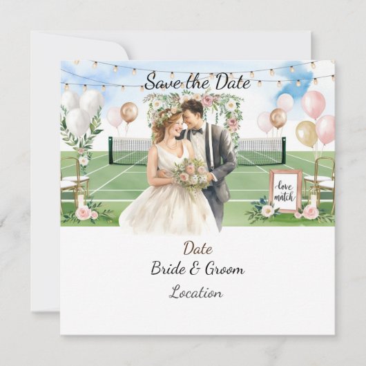 テニスプレイヤーの結婚式のお知らせ セーブザデート (正面)