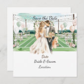 テニスプレイヤーの結婚式のお知らせ セーブザデート (正面/裏面)