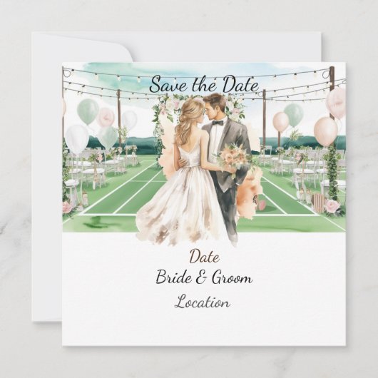 テニスプレイヤーの結婚式のお知らせ セーブザデート (正面)