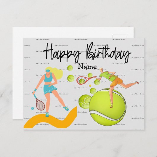 テニスプレーヤーがハッピーバースデーを弾いている ポストカード (正面/裏面)