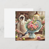 テニスプレーヤーのために美しい花を飾る猫 シーズンカード (正面/裏面)